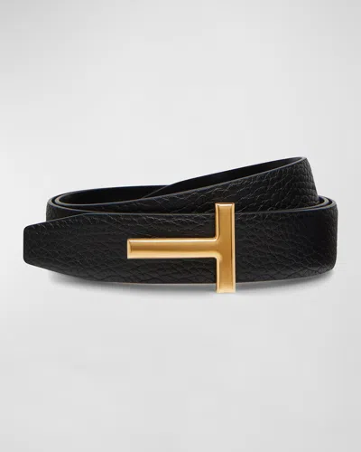 TOM FORD T BUCKLE GRAIN LEATHER BELT