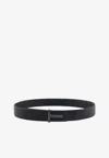 Tom Ford T Logo Buckle Belt In Grained Leather In Black
