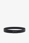 Tom Ford T Logo Buckle Belt In Grained Leather In Black