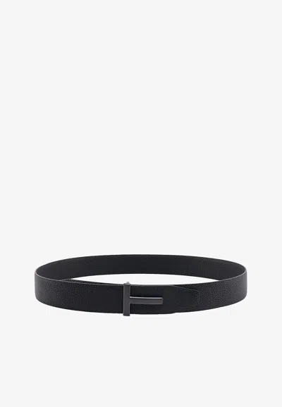 TOM FORD T BUCKLE GRAINED LEATHER BELT