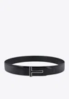 Tom Ford Leather Belt With Enamelled Logo In Black