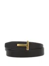 Tom Ford Brown Belt With T-plaque On The Front In Grained Leather Man In Black