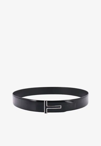 Tom Ford Logo Plaque Reversible Belt In Gray