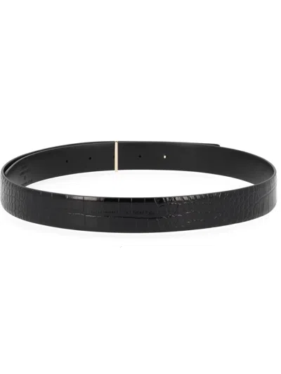 Tom Ford T Buckle Leather Belt In Black