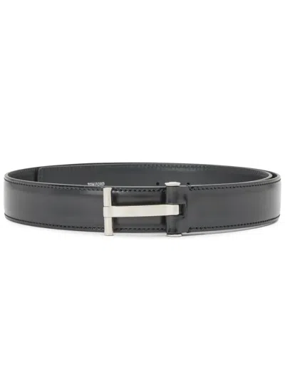 Tom Ford T-buckle Leather Belt In Black