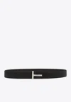 Tom Ford Logo Buckle Grained Leather Belt In Black