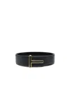 Tom Ford T-buckle Leather Belt In Black