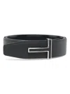 Tom Ford Shiny Smooth Calf Reversible T Belt 40 Mm In Blue