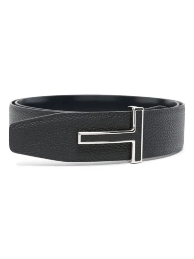 Tom Ford Shiny Smooth Calf Reversible T Belt 40 Mm In Black