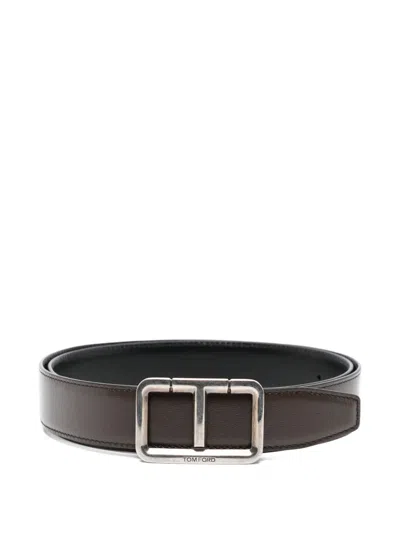 Tom Ford T-buckle Leather Belt In Brown