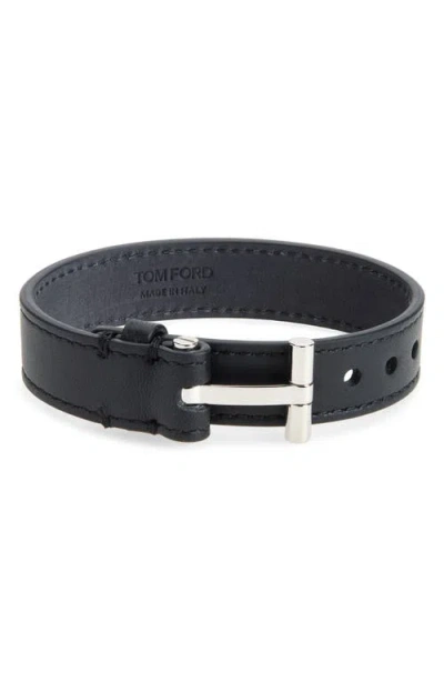 Tom Ford T Buckle Leather Bracelet In Black