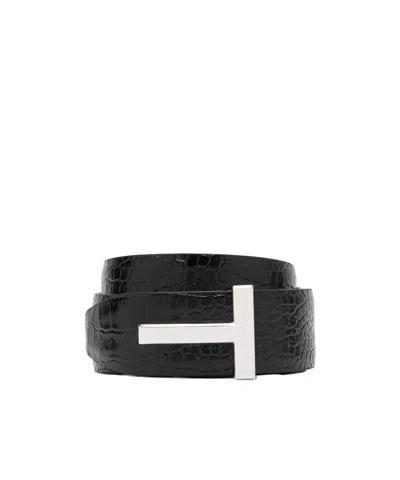Tom Ford T Buckle Reversible Belt In Black