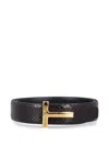 Tom Ford Leather Reversible T Icon Belt In Brown