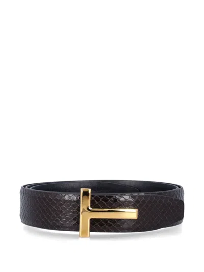 Tom Ford T-buckle Reversible Belt In Brown