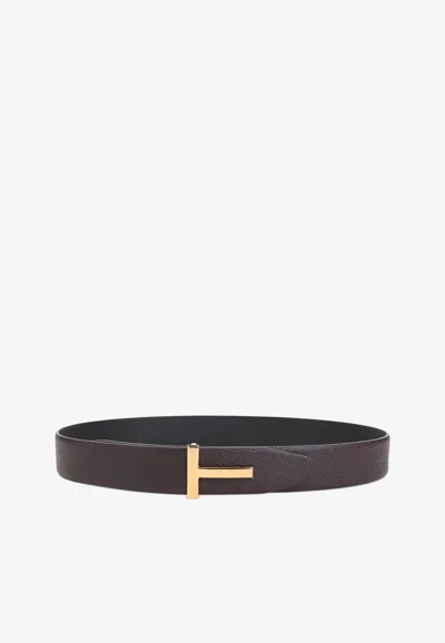 Tom Ford T Buckle Reversible Grained Leather Belt In Blue