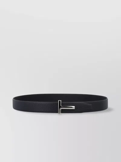 Tom Ford T Buckle Reversible Leather Belt In Black