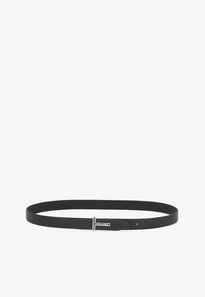 Tom Ford T Buckle Reversible Leather Belt In Black