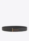Tom Ford Reversible Tonal Embossed Logo Belt With Gold-tone Hardware In Black