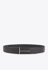 Tom Ford Dark Brown Reversible Textured Silver Buckle Belt In Brown