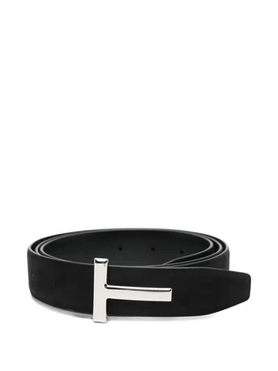 Tom Ford T-buckle Suede Belt Accessories In Black