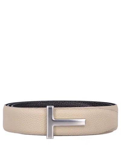 Tom Ford T Grainy Belt In Beige
