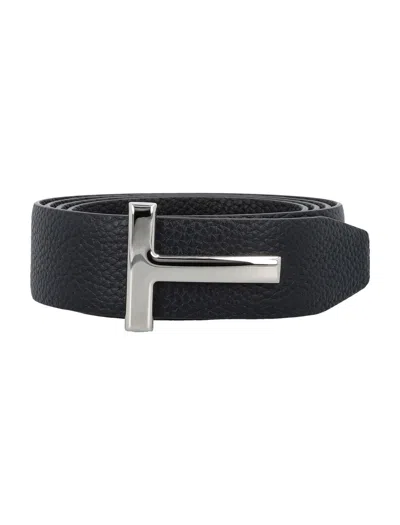 Tom Ford T Grainy Leather Belt In Black