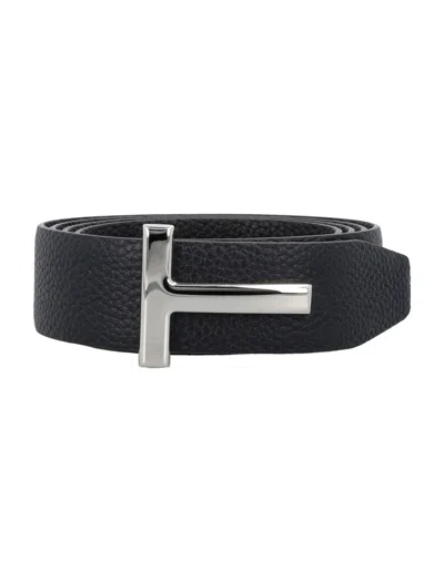 Tom Ford T Grainy Leather Belt In Black