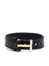Tom Ford Bracciale In Pelle Con Chiusura T In Black