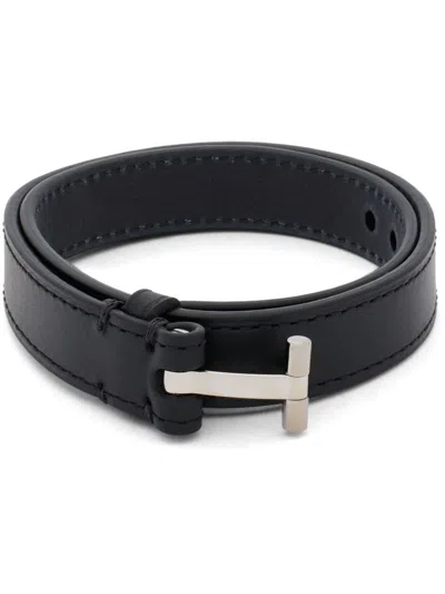 Tom Ford T-hinge Leather Bracelet In Black