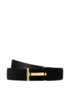 Tom Ford Suede Belt With Gold-tone Buckle And Multiple Holes In Black