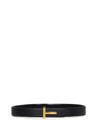 Tom Ford Calfskin Textured Leather Adjustable Belt In Black
