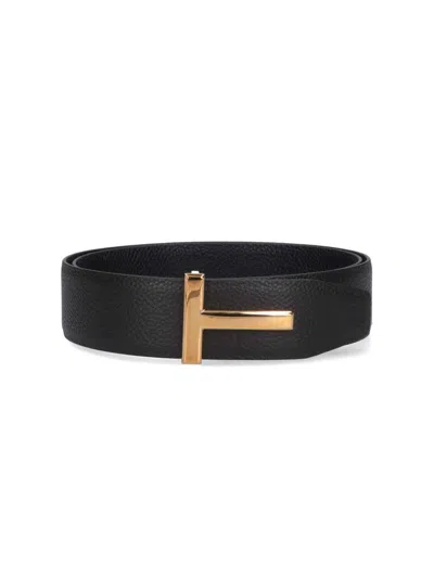 Tom Ford Small Grain Calf Reversible Belt In Negro