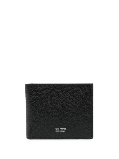 Tom Ford Supple Grain Leather Elongated T Line Classic Bifold Wallet In Black