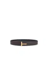 Tom Ford T Buckle Reversible Grained Leather Belt In Gray