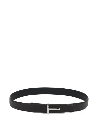 Tom Ford Blue Reversible Belt With T Buckle Closure And Embossed Crocodile Effect In Leather Man