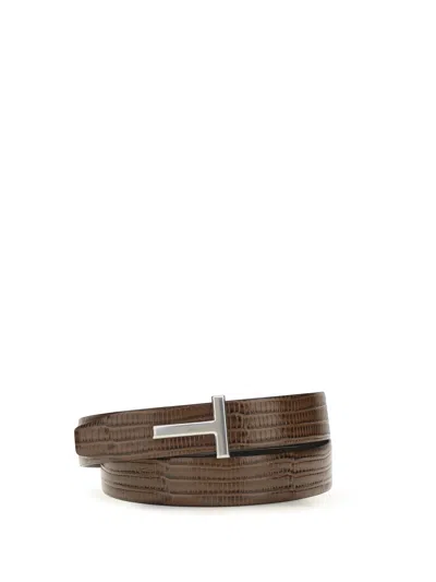 Tom Ford T Icon Reversible Calf Leather Belt In Brown