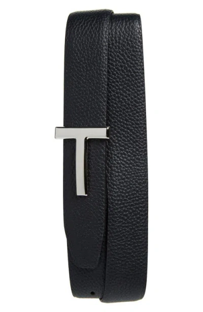 Tom Ford T Icon Reversible Grained Leather Belt In Dark Navy/black