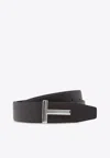 Tom Ford Leather Reversible T Icon Belt In Brown
