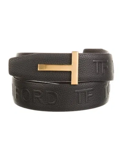 Pre-owned Tom Ford T Icon Reversible Leather Belt Kit In Black