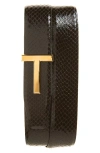 Tom Ford T Icon Reversible Python Embossed Leather Belt In 1b011 Ebony