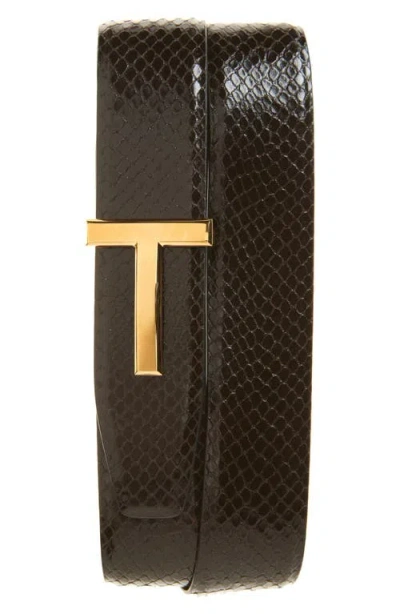 Tom Ford T Icon Reversible Python Embossed Leather Belt In 1b011 Ebony