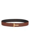 Tom Ford T Icon Reversible Soft Grain Leather Belt In Brown