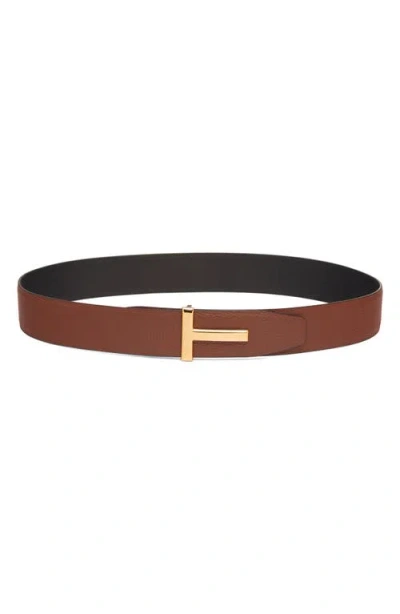 Tom Ford T Icon Reversible Soft Grain Leather Belt In Brown