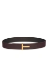 Tom Ford T Icon Reversible Soft Grain Leather Belt In Brown