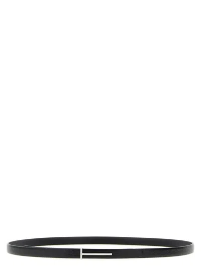 Tom Ford Slim Leather Belt Featuring Metal Buckle In Black