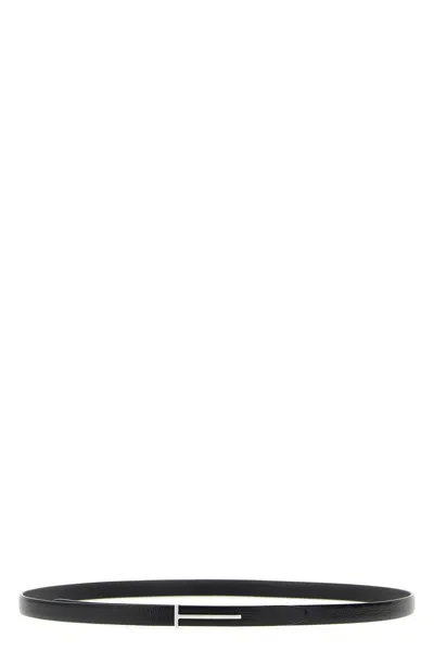 Tom Ford Slim Leather Belt Featuring Metal Buckle In Black