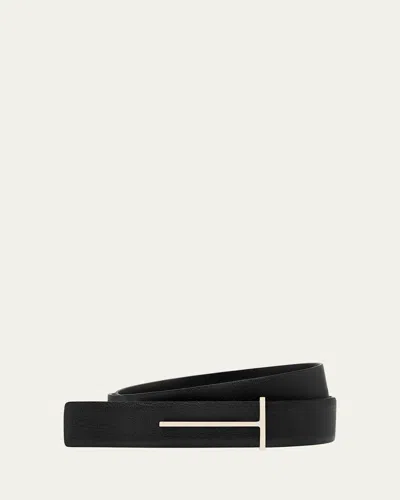 Tom Ford T Buckle Leather Belt In Neutral