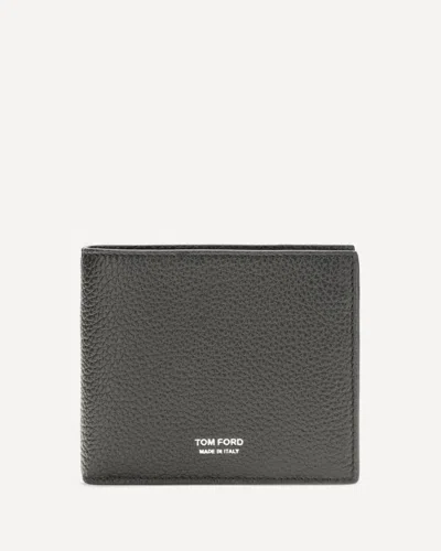 Tom Ford T Line Bifold Wallet In Grained Leather In Black