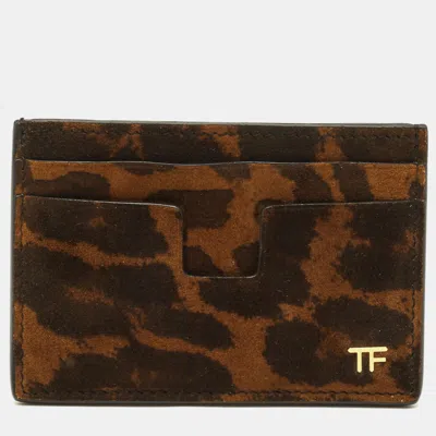 Pre-owned Tom Ford T Line Brown Leopard Print Suede Card Holder