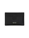 Tom Ford Black T Line Card-holder With Gold-colored Embossed Logo In Grainy Leather Man In Black